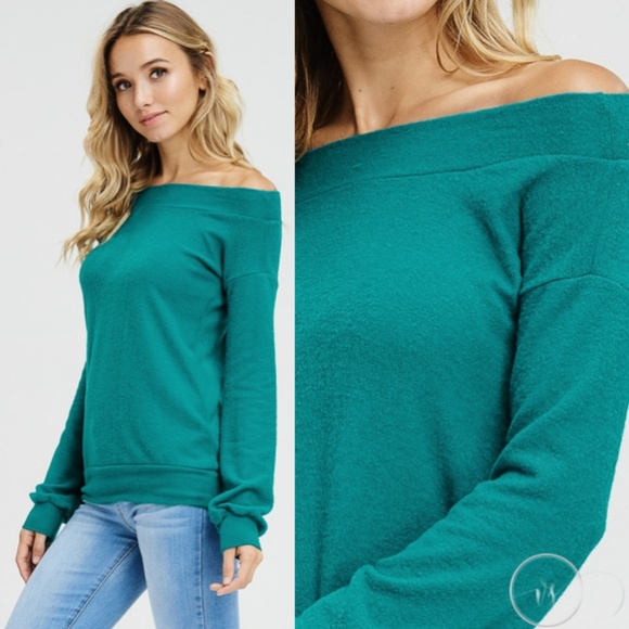 Last One❗️Teal Off Shoulder Sweater - Picture 2 of 5